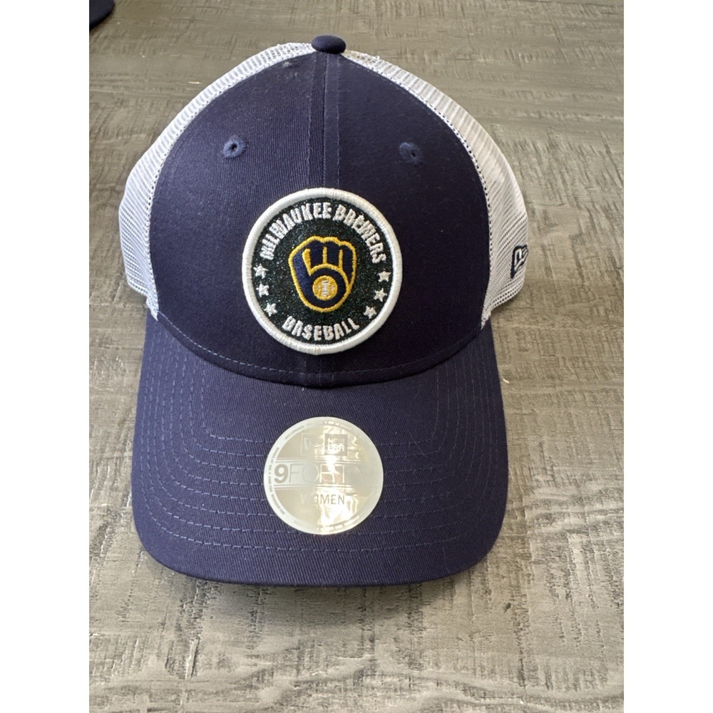 New Milwaukee Brewers Hat New Era 9Forty Trucker Snapback Cap Women's MLB